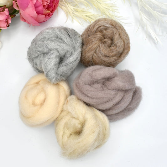 Muted Tones Carded Corriedale Sliver Mixed Bags 125g| Corriedale Wool | Sally Ridgway | Shop Wool, Felt and Fibre Online