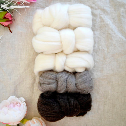 Undyed Natural Sample Packs 250g| Undyed Wool Roving Top | Sally Ridgway | Shop Wool, Felt and Fibre Online