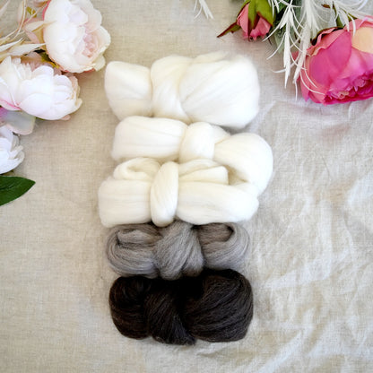 Undyed Natural Sample Packs 250g| Undyed Wool Roving Top | Sally Ridgway | Shop Wool, Felt and Fibre Online