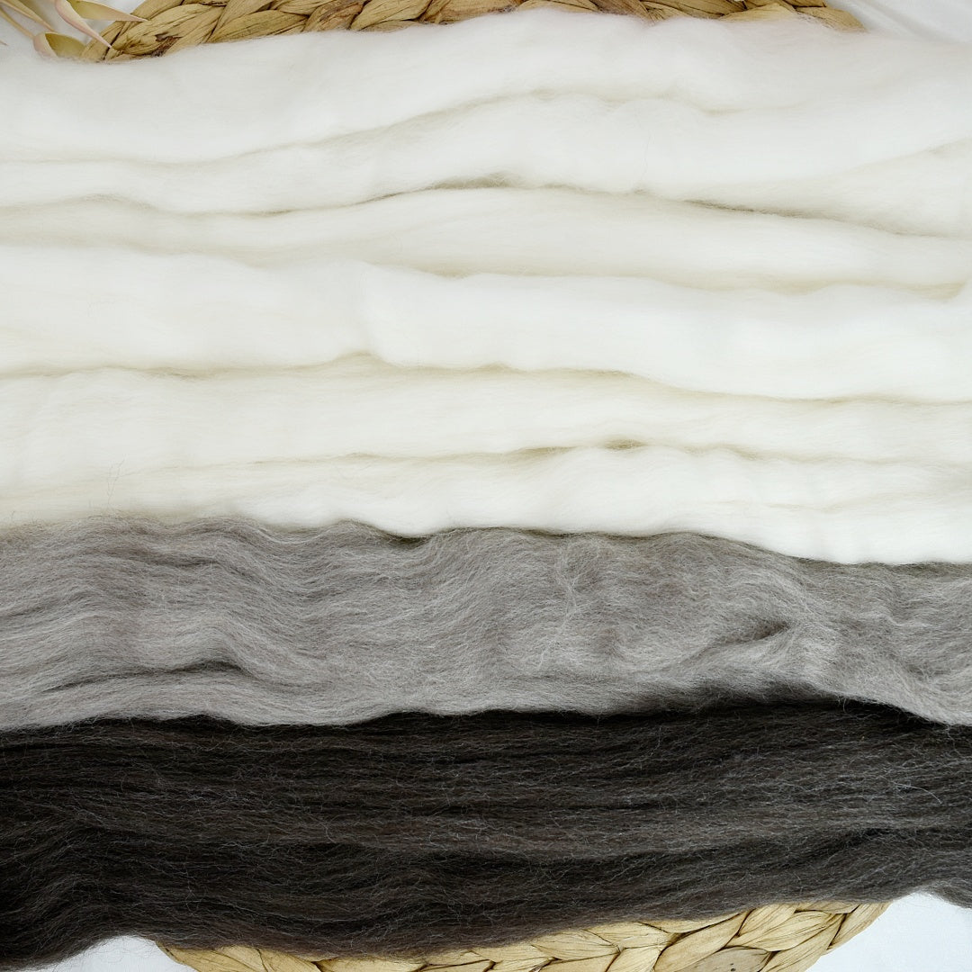 Undyed Natural Sample Packs 250g| Undyed Wool Roving Top | Sally Ridgway | Shop Wool, Felt and Fibre Online