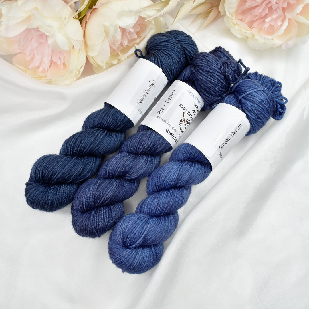 Smoke Denim 50g Midi Half Skein| 4 Ply Midi Skeins | Sally Ridgway | Shop Wool, Felt and Fibre Online