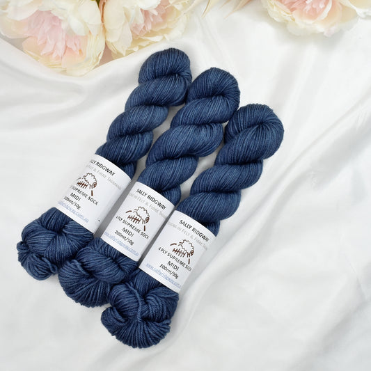 Navy Denim 50g Midi Half Skein| 4 Ply Midi Skeins | Sally Ridgway | Shop Wool, Felt and Fibre Online