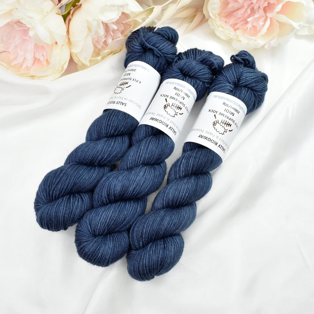 Navy Denim 50g Midi Half Skein| 4 Ply Midi Skeins | Sally Ridgway | Shop Wool, Felt and Fibre Online