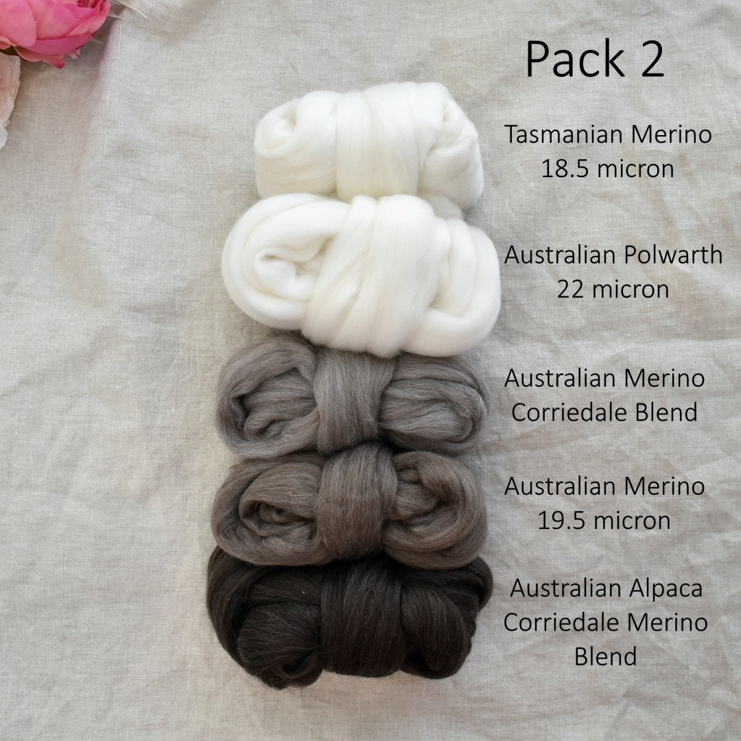 Undyed Natural Sample Packs 250g| Undyed Wool Roving Top | Sally Ridgway | Shop Wool, Felt and Fibre Online