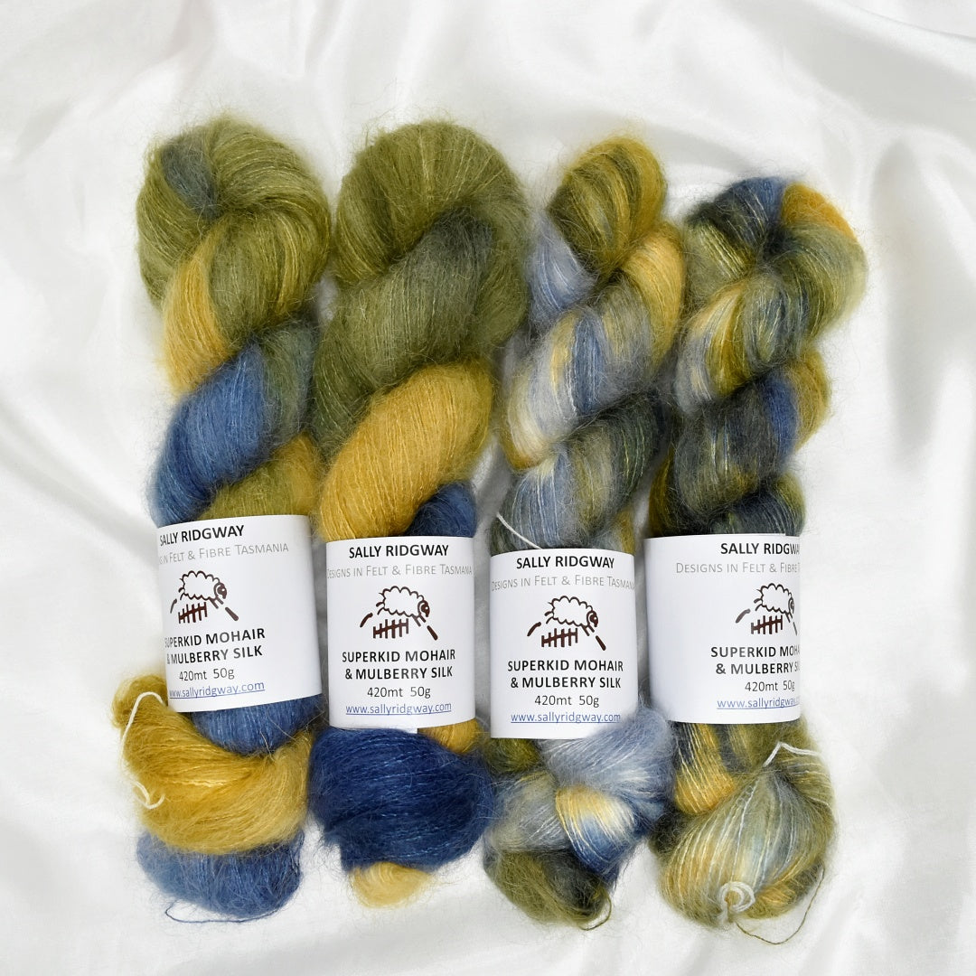 Superkid Mohair & Silk Hand Dyed Oak Moss| Mohair Silk | Sally Ridgway | Shop Wool, Felt and Fibre Online