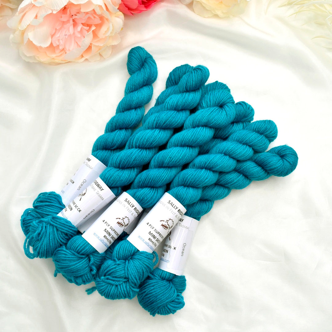Mini Skeins 4 Ply Supreme Sock Yarn Ocean| 4 Ply Mini Skein | Sally Ridgway | Shop Wool, Felt and Fibre Online