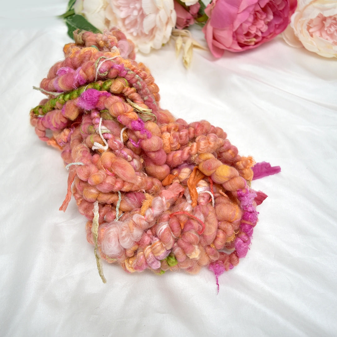 Handspun Art Yarn in Sweet Pumpkin| Hand Spun Yarn | Sally Ridgway | Shop Wool, Felt and Fibre Online