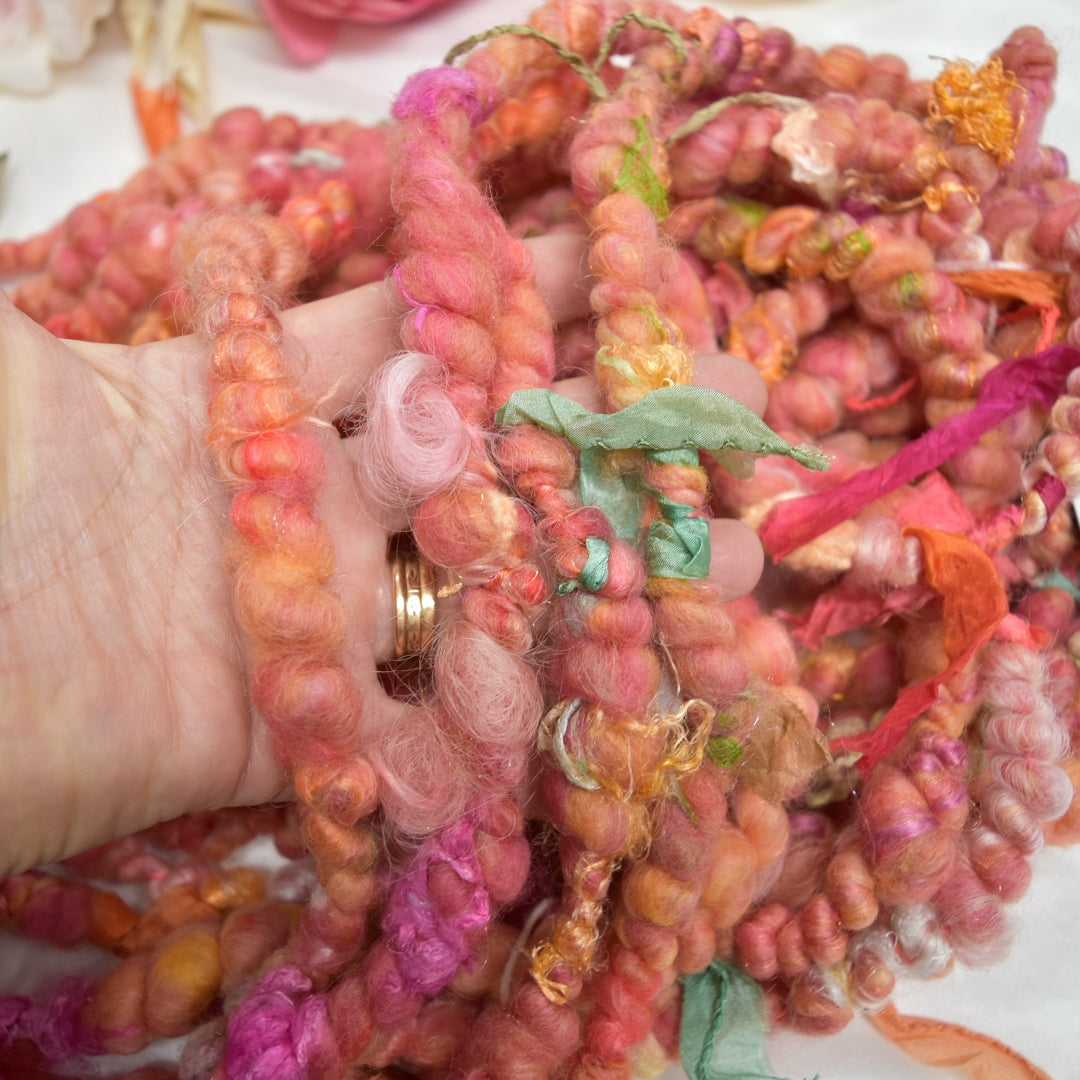 Handspun Art Yarn in Sweet Pumpkin| Hand Spun Yarn | Sally Ridgway | Shop Wool, Felt and Fibre Online