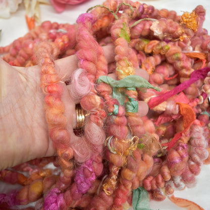 Handspun Art Yarn in Sweet Pumpkin| Hand Spun Yarn | Sally Ridgway | Shop Wool, Felt and Fibre Online