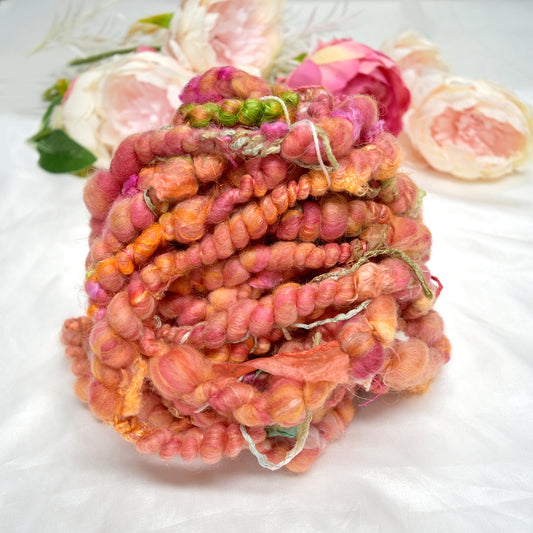 Handspun Art Yarn in Sweet Pumpkin| Hand Spun Yarn | Sally Ridgway | Shop Wool, Felt and Fibre Online