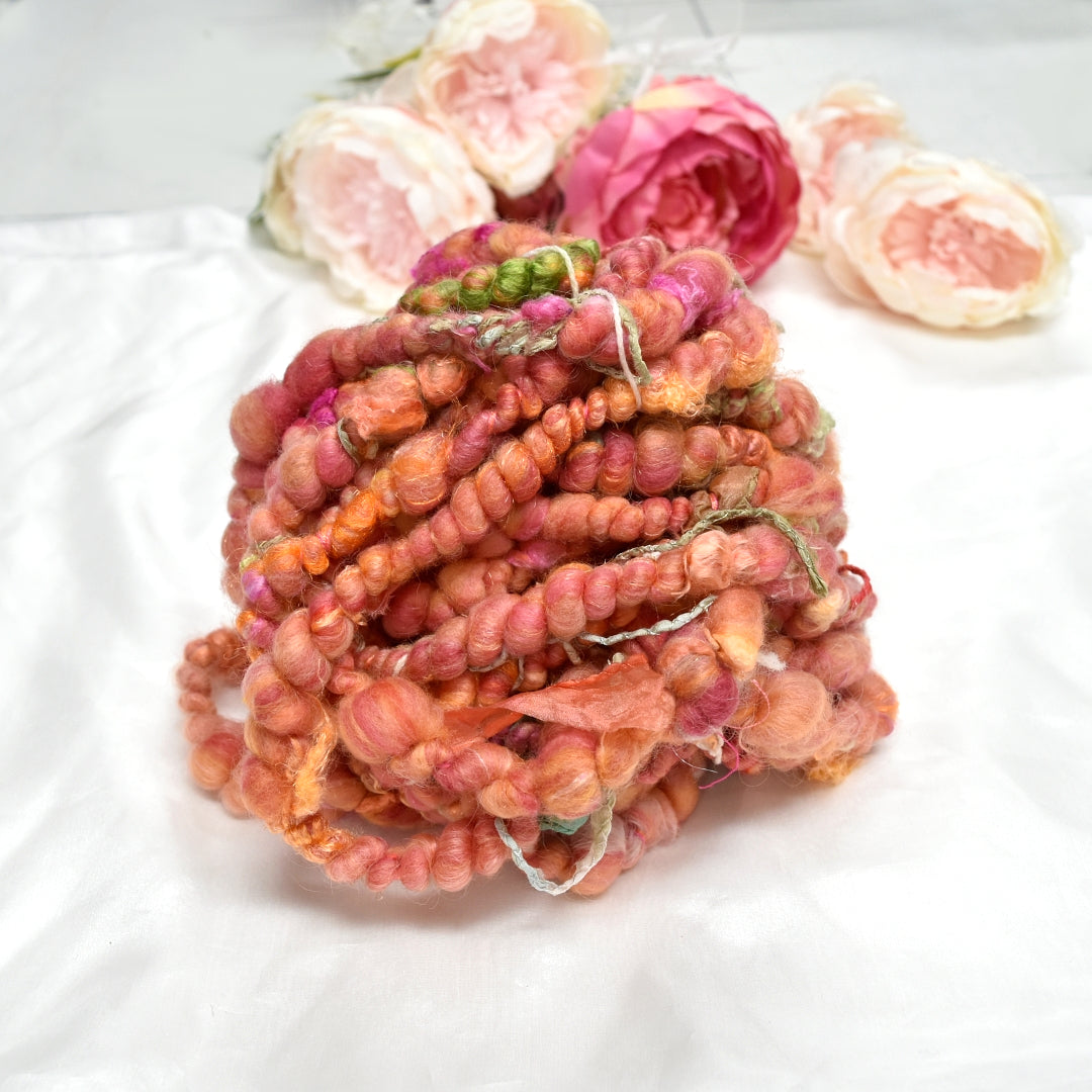 Handspun Art Yarn in Sweet Pumpkin| Hand Spun Yarn | Sally Ridgway | Shop Wool, Felt and Fibre Online