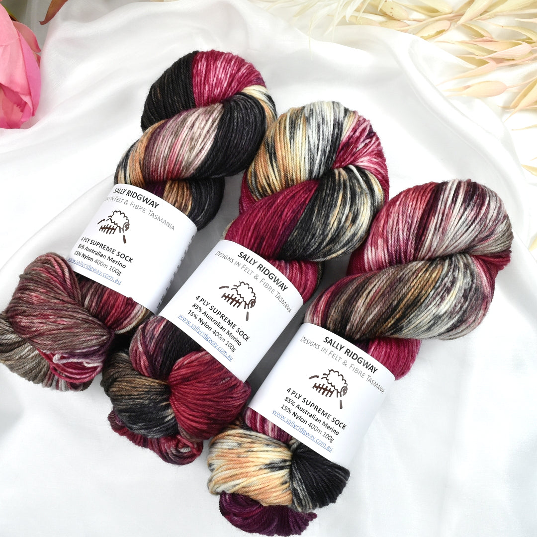 Outback Sunset 4 ply Supreme Sock Yarn Hand Dyed| Sock Yarn | Sally Ridgway | Shop Wool, Felt and Fibre Online
