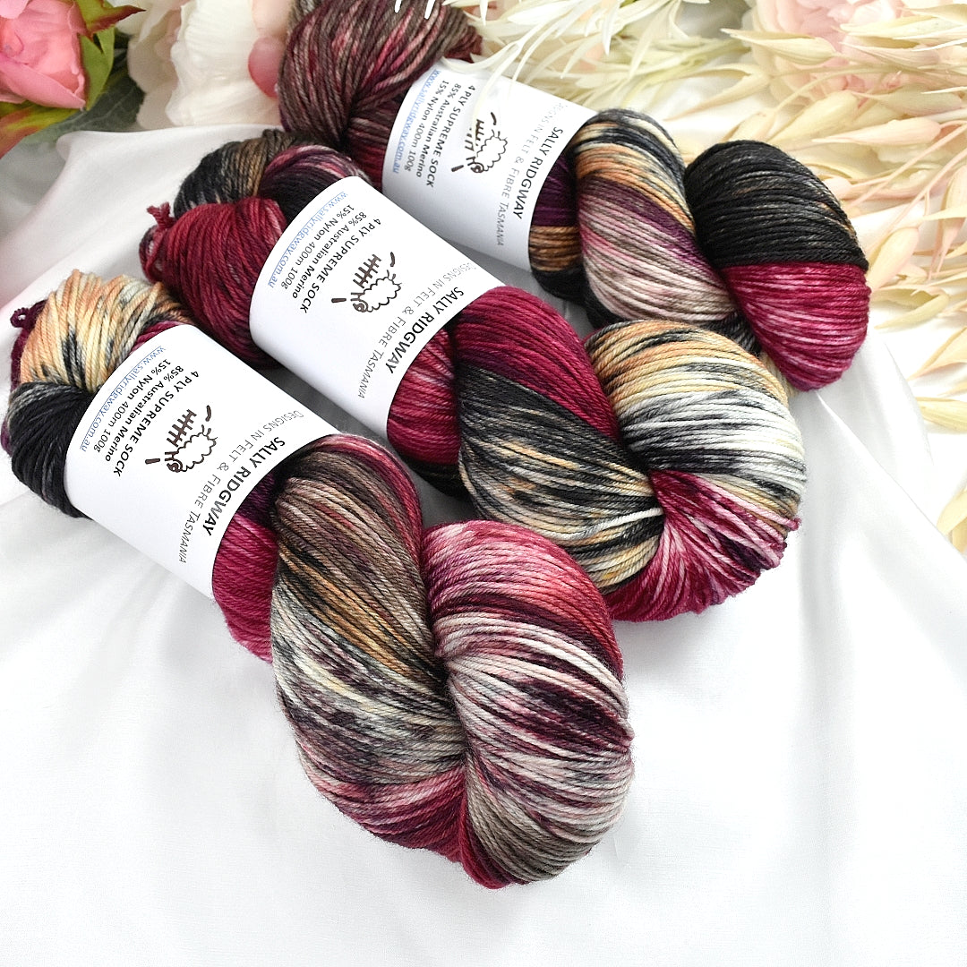 Outback Sunset 4 ply Supreme Sock Yarn Hand Dyed| Sock Yarn | Sally Ridgway | Shop Wool, Felt and Fibre Online