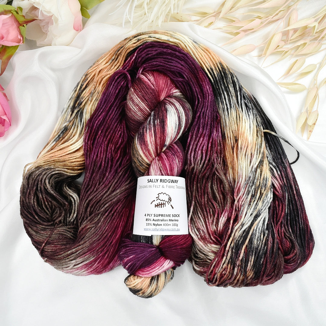 Outback Sunset 4 ply Supreme Sock Yarn Hand Dyed| Sock Yarn | Sally Ridgway | Shop Wool, Felt and Fibre Online