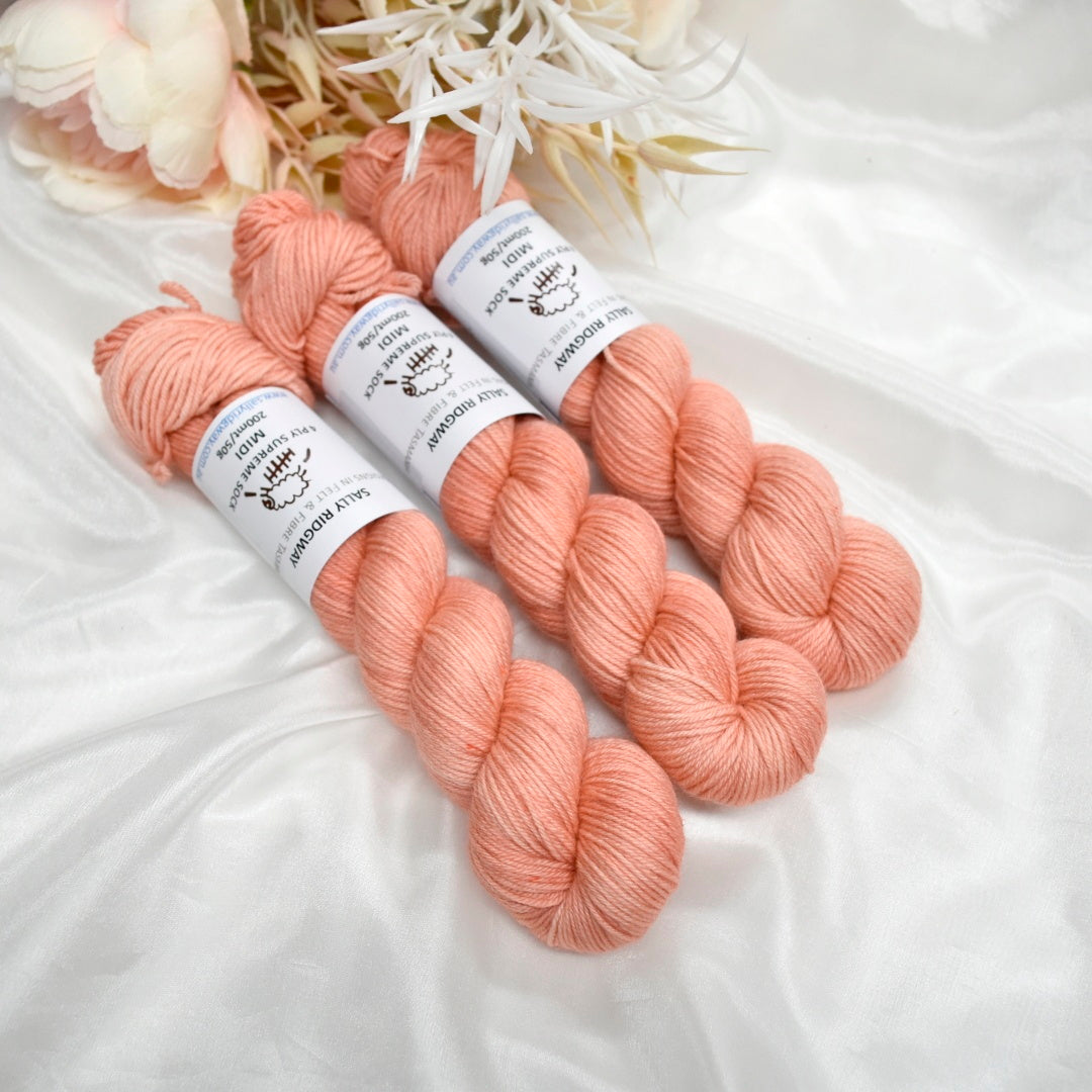 Apricot Kiss 50g 4 Ply Supreme Sock Midi Half Skein| 4 Ply Midi Skeins | Sally Ridgway | Shop Wool, Felt and Fibre Online