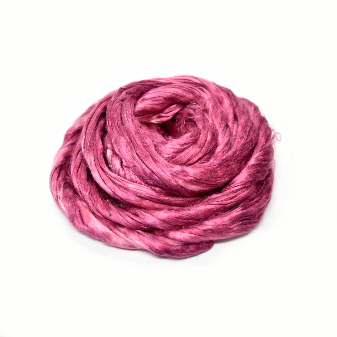 Mulberry Silk Roving Hand Dyed in Wild Blossom| Silk Roving/Sliver | Sally Ridgway | Shop Wool, Felt and Fibre Online