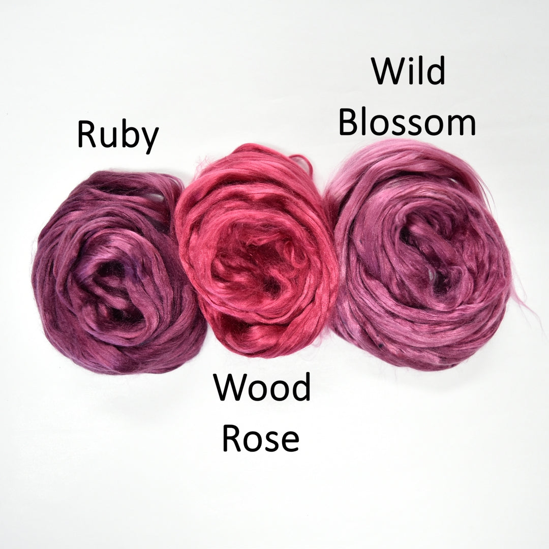 Mulberry Silk Roving Hand Dyed in Wood Rose