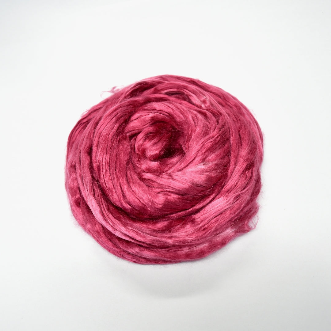 Mulberry Silk Roving Hand Dyed in Wood Rose