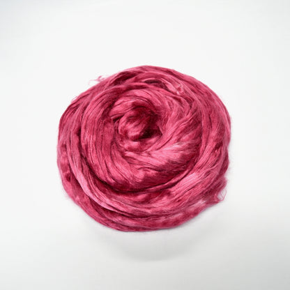 Mulberry Silk Roving Hand Dyed in Wood Rose