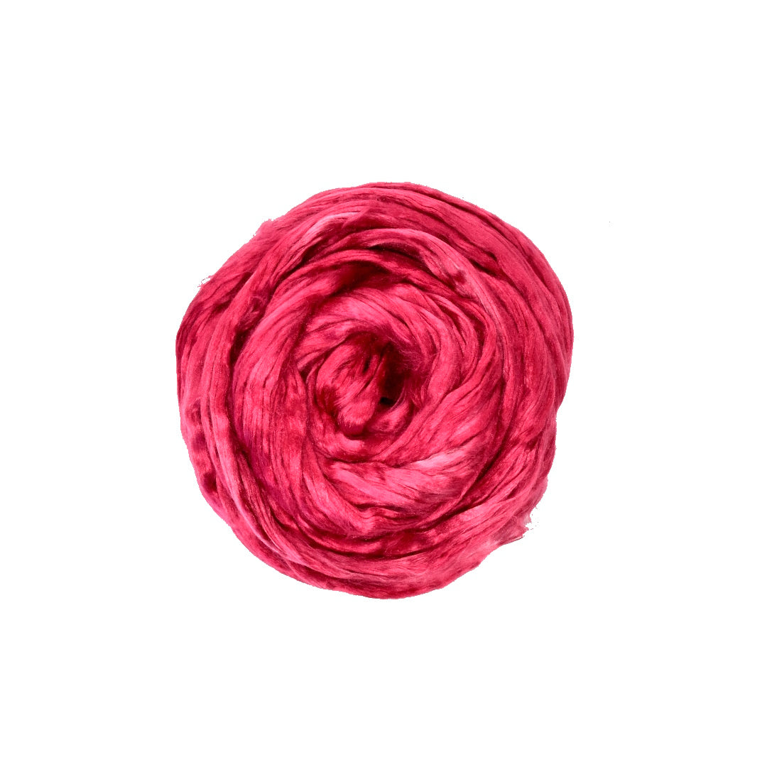 Mulberry Silk Roving Hand Dyed in Wood Rose