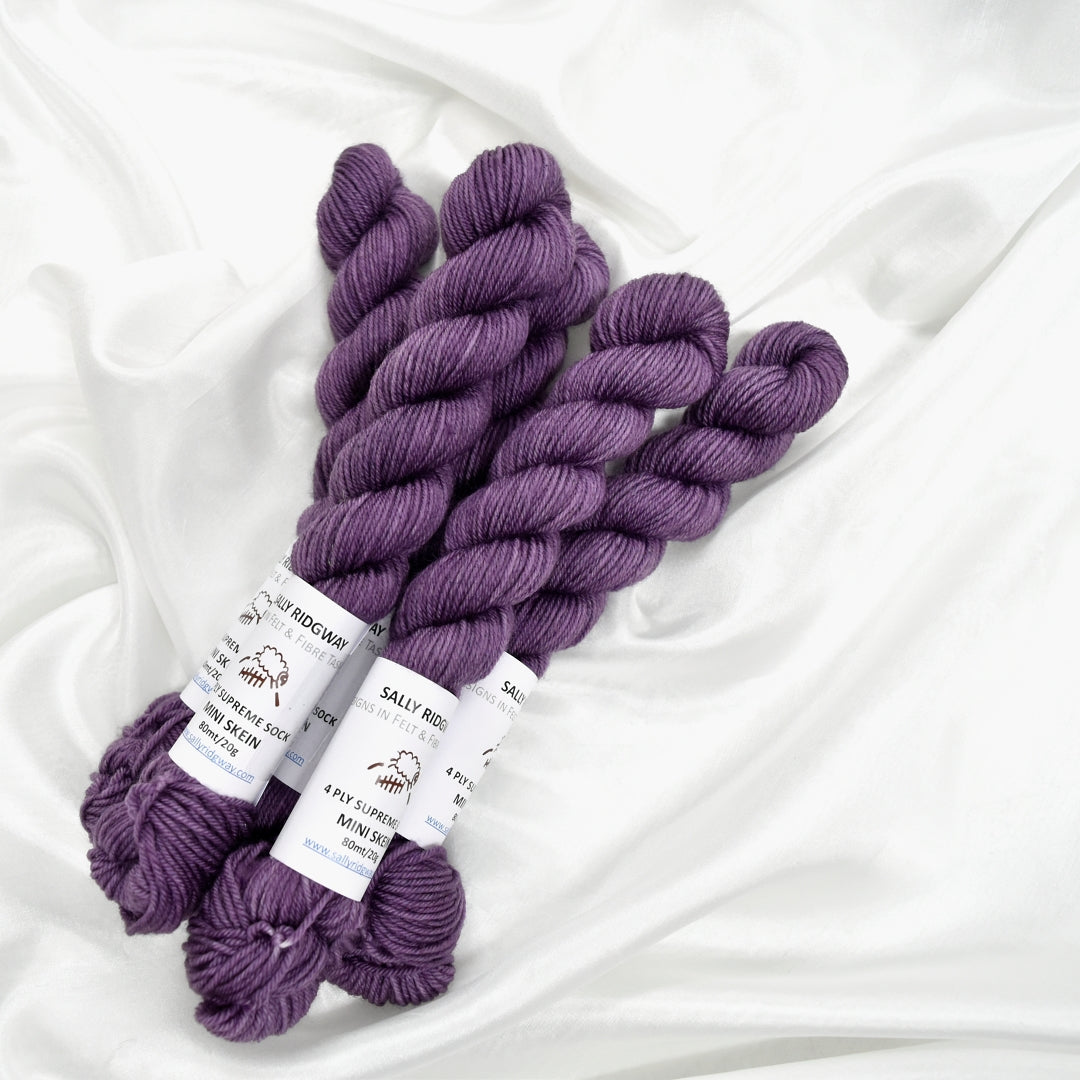 Mini Skeins 4 Ply Supreme Sock Yarn Aubergine| 4 Ply Mini Skein | Sally Ridgway | Shop Wool, Felt and Fibre Online