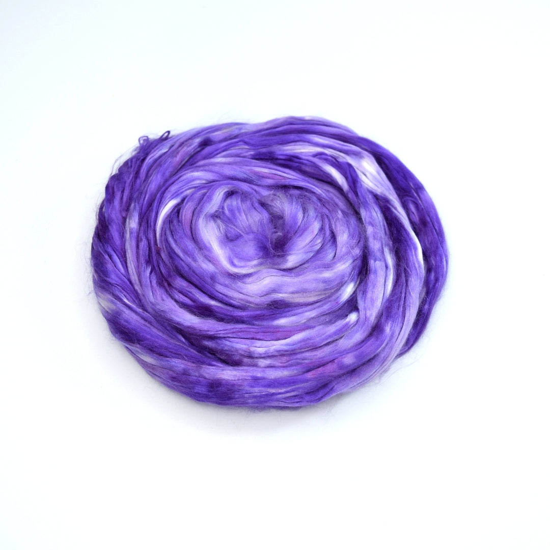 Mulberry Silk Roving Purple| Silk Roving/Sliver | Sally Ridgway | Shop Wool, Felt and Fibre Online