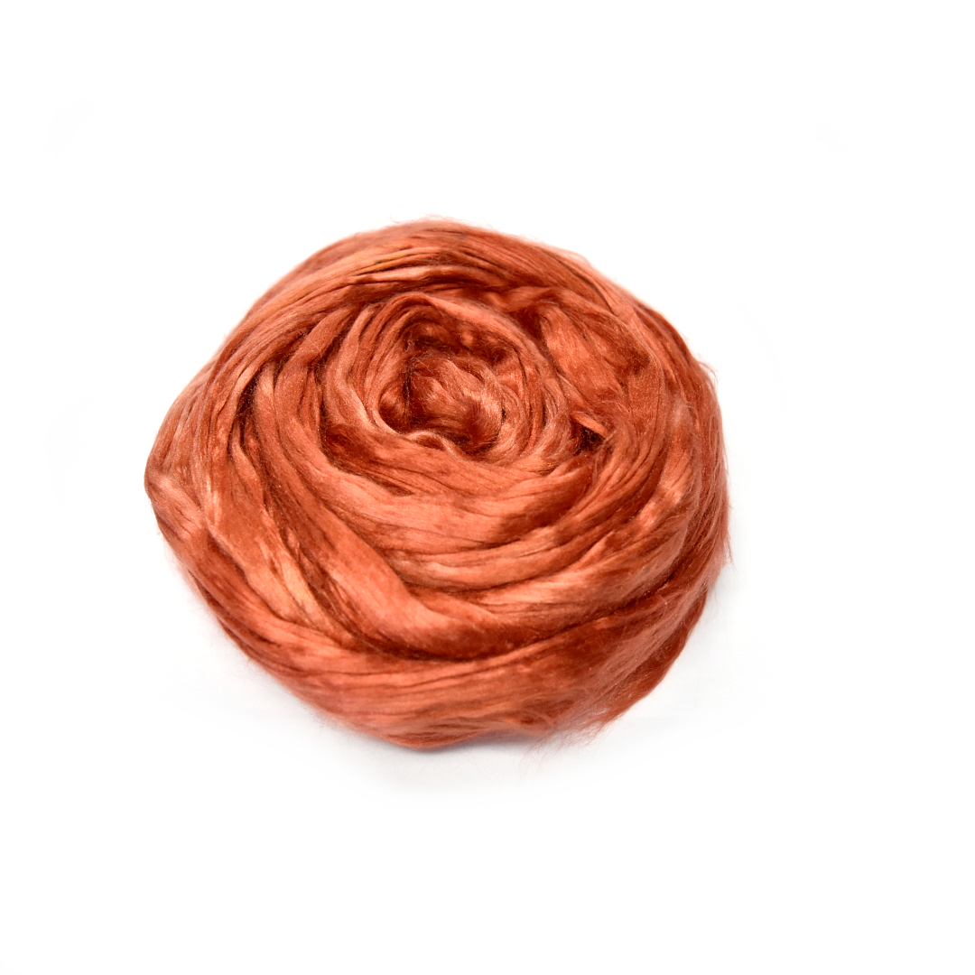 Mulberry Silk Roving Hand Dyed in Red Rock