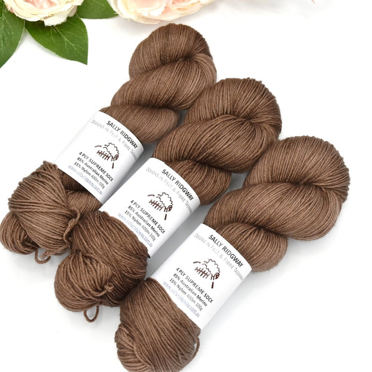 4 ply Supreme Sock Yarn Hand Dyed Milk Chocolate| Sock Yarn | Sally Ridgway | Shop Wool, Felt and Fibre Online