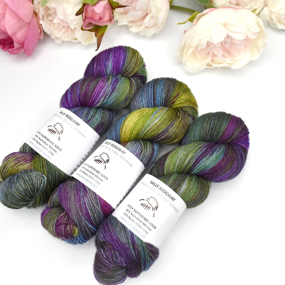 4 Ply Supreme Sock Knitting Yarn Hand Dyed Peacock| Sock Yarn | Sally Ridgway | Shop Wool, Felt and Fibre Online