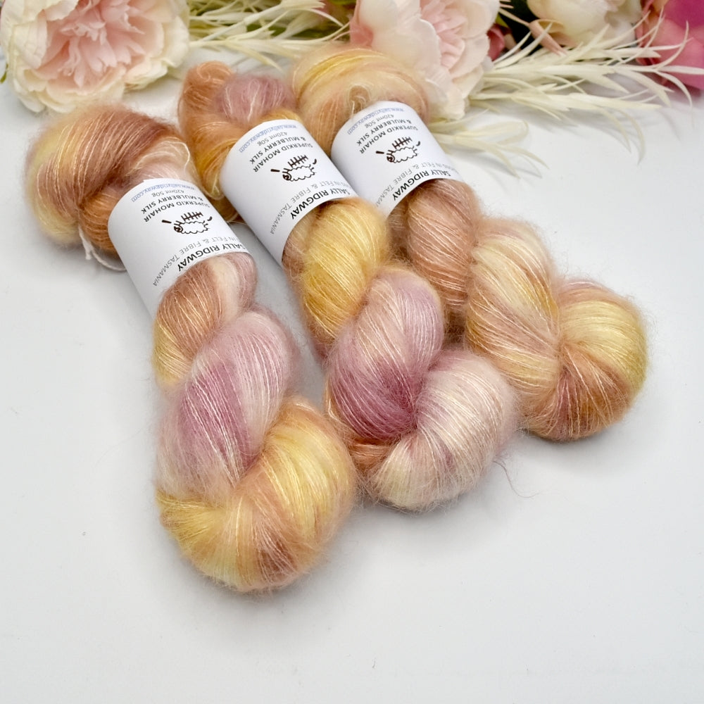 Superkid Mohair & Silk Hand Dyed Apricot Roses| Mohair Silk | Sally Ridgway | Shop Wool, Felt and Fibre Online