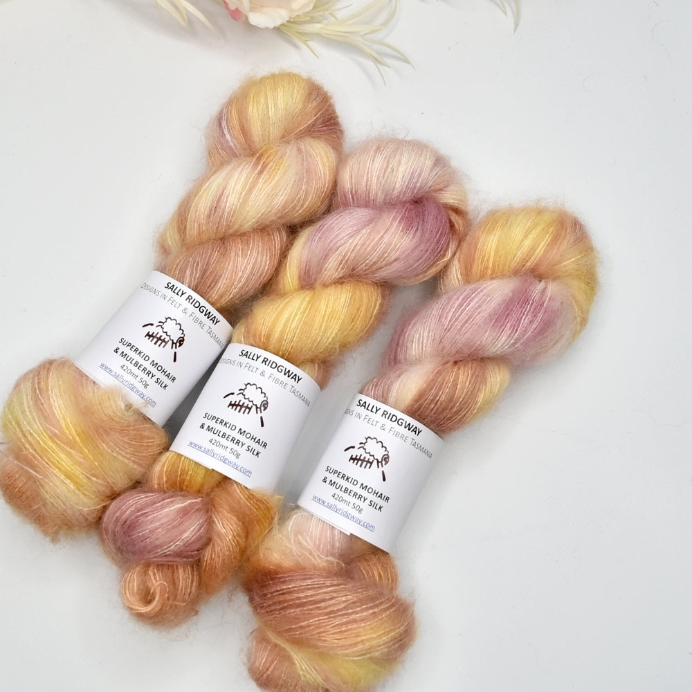Superkid Mohair & Silk Hand Dyed Apricot Roses| Mohair Silk | Sally Ridgway | Shop Wool, Felt and Fibre Online