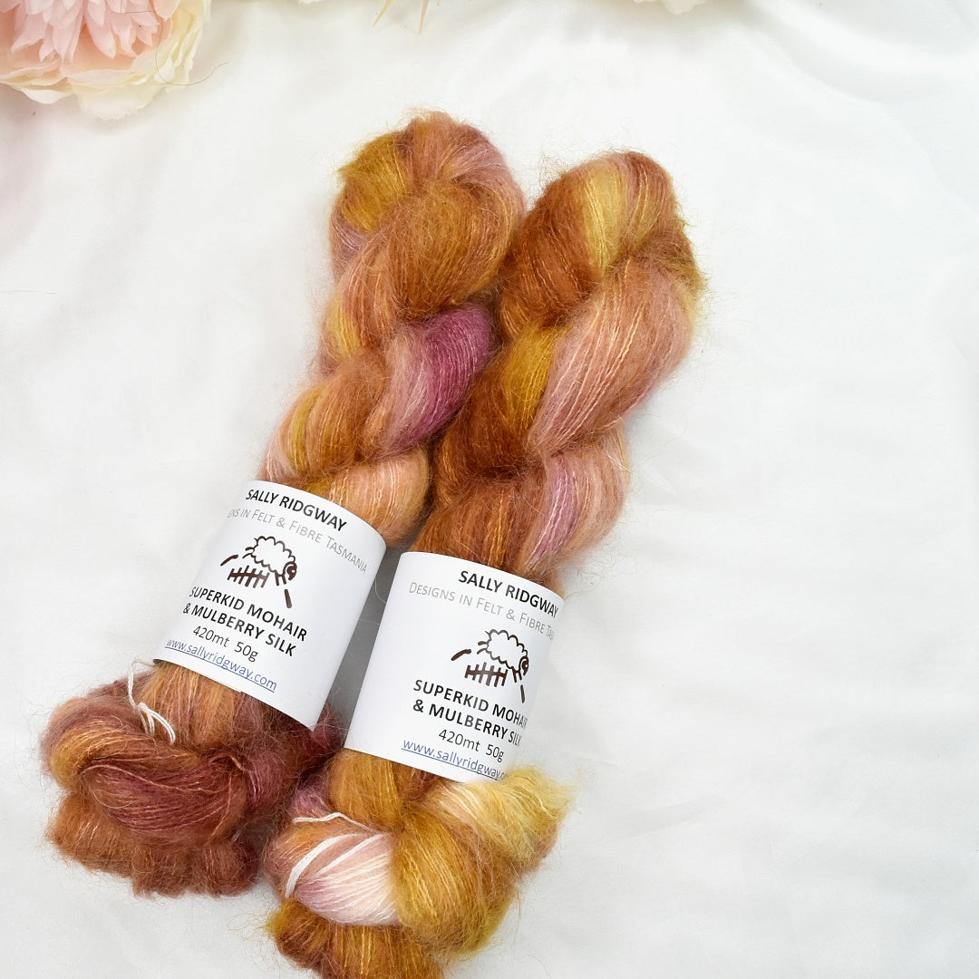 Superkid Mohair & Silk Hand Dyed Apricot Roses| Mohair Silk | Sally Ridgway | Shop Wool, Felt and Fibre Online