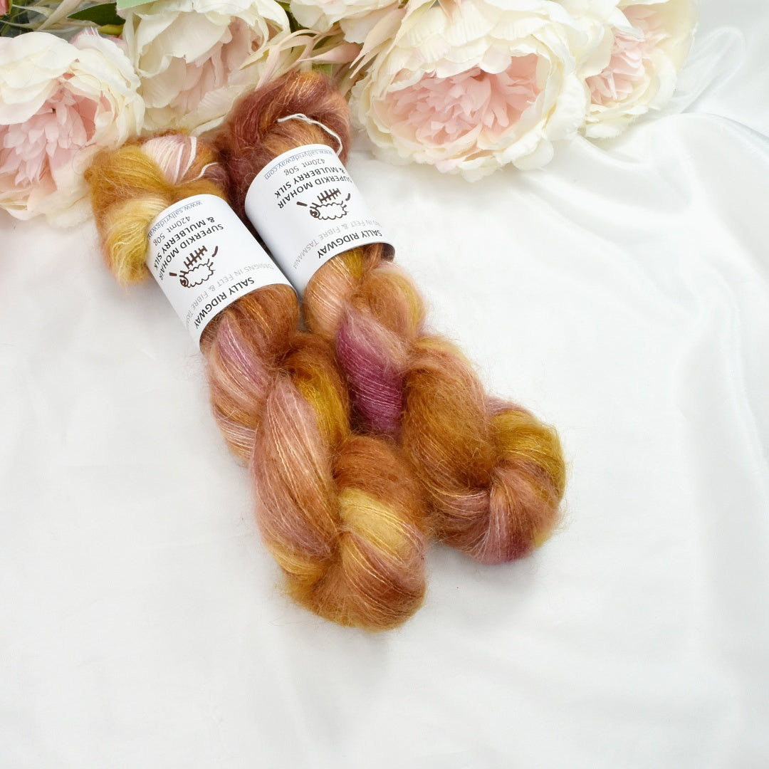 Superkid Mohair & Silk Hand Dyed Apricot Roses| Mohair Silk | Sally Ridgway | Shop Wool, Felt and Fibre Online