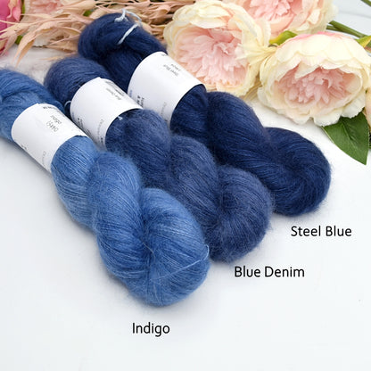 Superkid Mohair & Silk Hand Dyed Blue Denim| Mohair Silk | Sally Ridgway | Shop Wool, Felt and Fibre Online