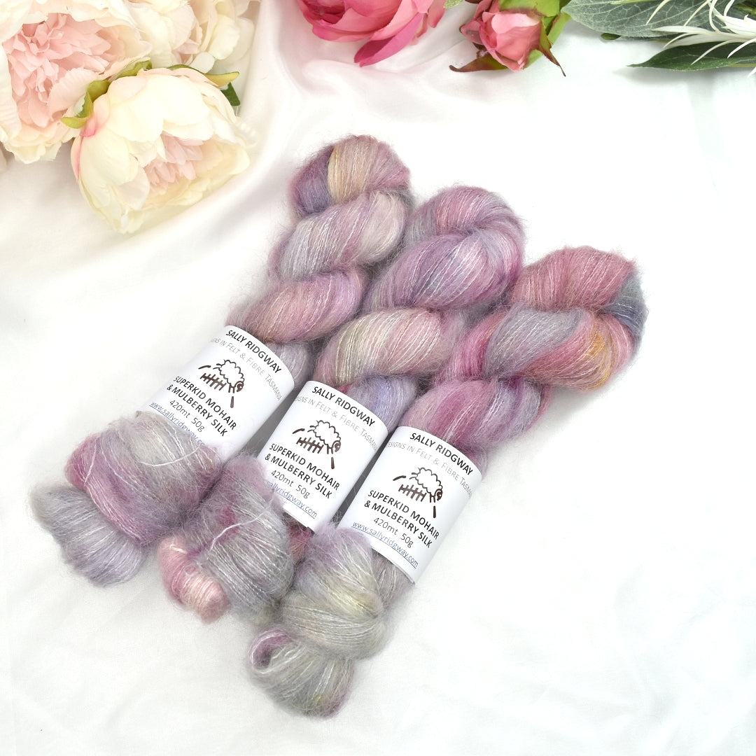 Superkid Mohair & Silk Hand Dyed Frosted Petals| Mohair Silk | Sally Ridgway | Shop Wool, Felt and Fibre Online