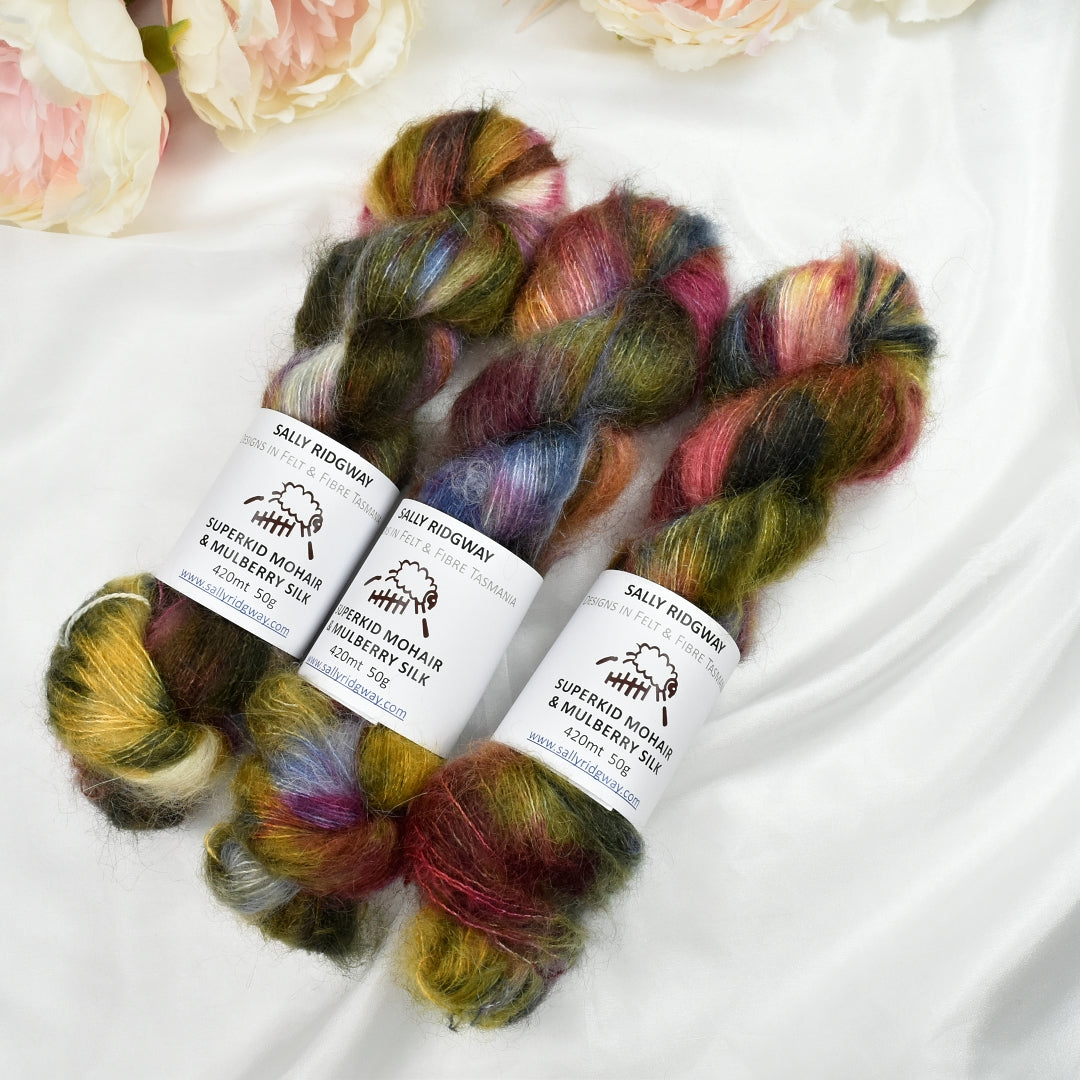 Superkid Mohair & Silk Hand Dyed Kaleidoscope| Mohair Silk | Sally Ridgway | Shop Wool, Felt and Fibre Online