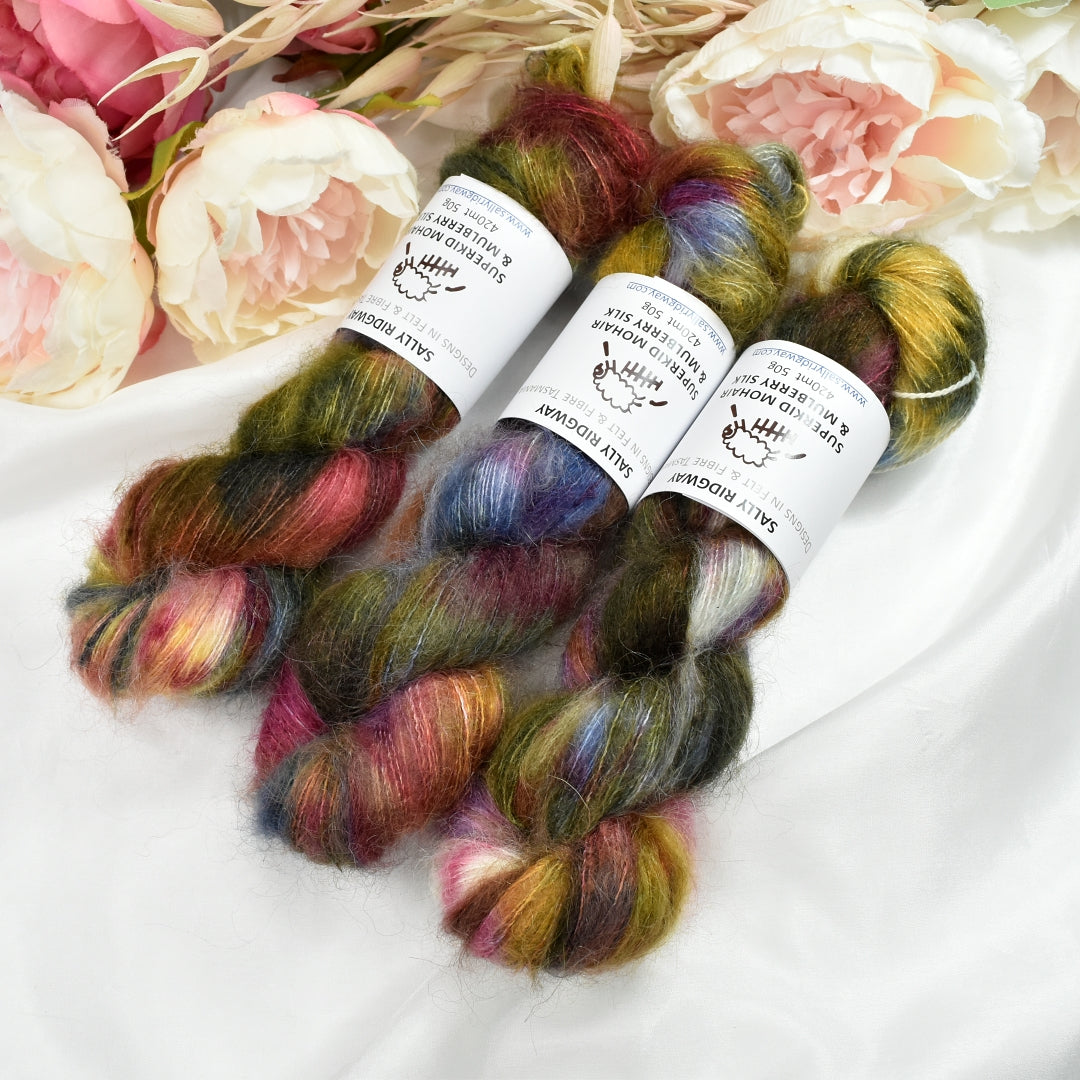 Superkid Mohair & Silk Hand Dyed Kaleidoscope| Mohair Silk | Sally Ridgway | Shop Wool, Felt and Fibre Online