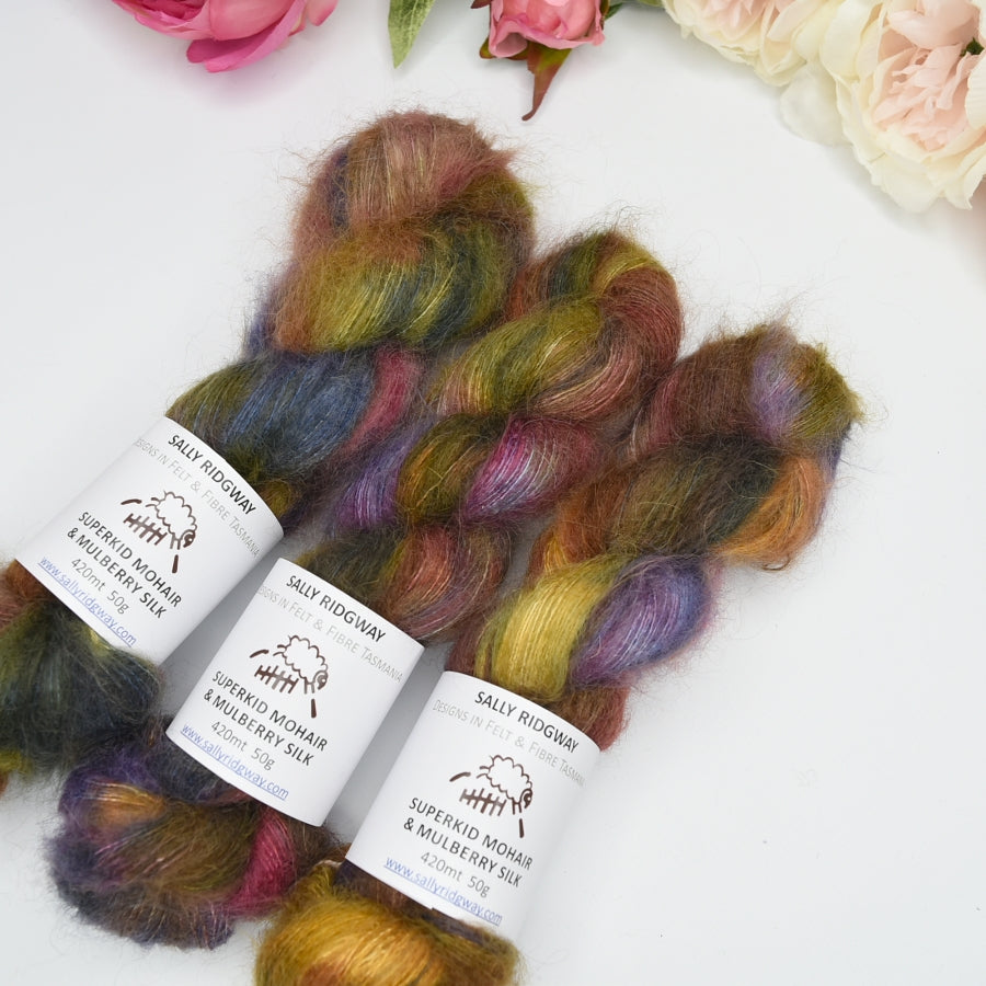 Superkid Mohair & Silk Hand Dyed Kaleidoscope| Mohair Silk | Sally Ridgway | Shop Wool, Felt and Fibre Online