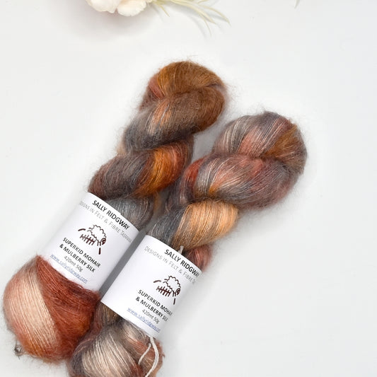 Superkid Mohair & Silk Hand Dyed Orange Chocolate| Mohair Silk | Sally Ridgway | Shop Wool, Felt and Fibre Online