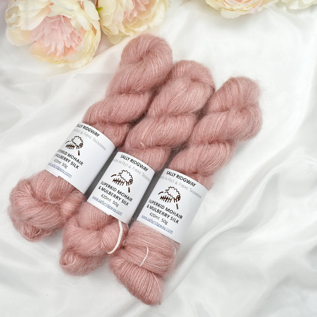Superkid Mohair & Silk Hand Dyed Tea Rose-Mohair Silk-2-Tea Rose-Sally Ridgway Designs in Felt &amp; Fibre