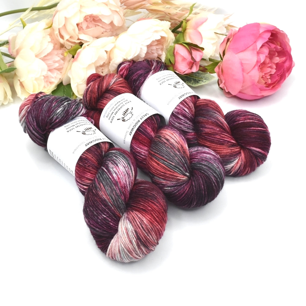 4 Ply Supreme Sock Yarn Hand Dyed in Blackberry-Sock Yarn-1-Sally Ridgway Designs in Felt &amp; Fibre