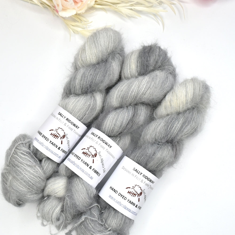 Suri Alpaca Silk Lace Hand Dyed Ash| Suri Silk Lace | Sally Ridgway | Shop Wool, Felt and Fibre Online