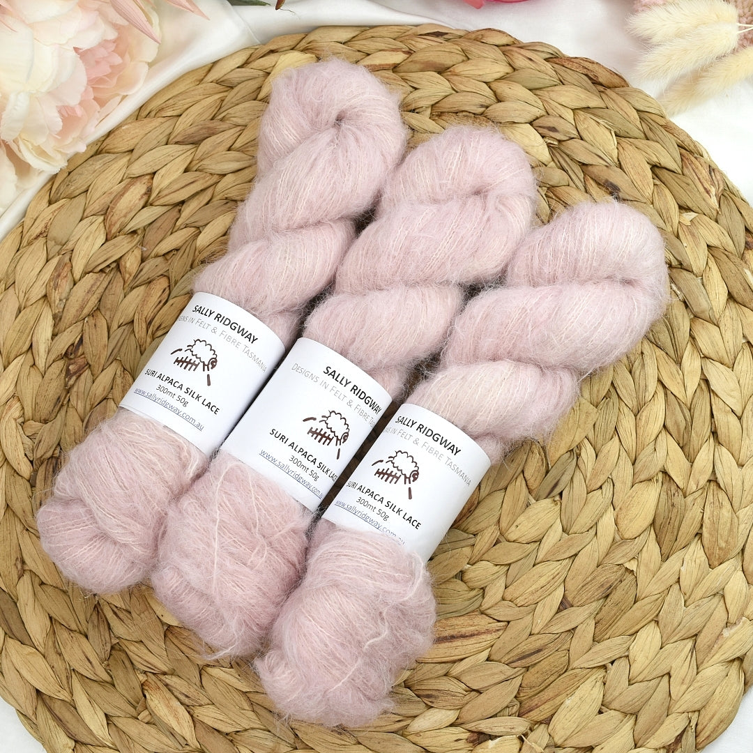 Suri Alpaca Silk Lace Hand Dyed Blush| Suri Silk Lace | Sally Ridgway | Shop Wool, Felt and Fibre Online