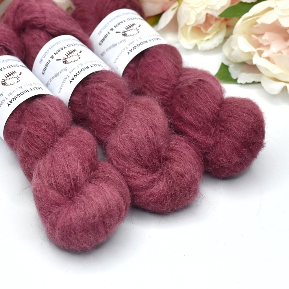 Suri Alpaca Silk Lace Hand Dyed Claret| Suri Silk Lace | Sally Ridgway | Shop Wool, Felt and Fibre Online