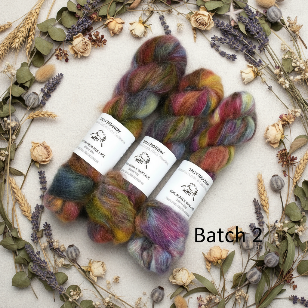 Suri Alpaca Silk Lace Hand Dyed Kaleidoscope-Suri Silk Lace-1-Batch 1-Sally Ridgway Designs in Felt &amp; Fibre