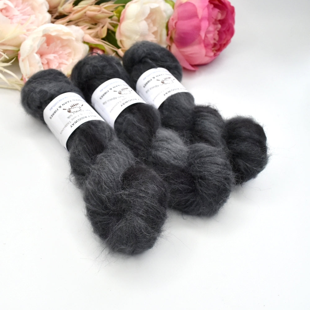Suri Alpaca Silk Lace Hand Dyed Soot| Suri Silk Lace | Sally Ridgway | Shop Wool, Felt and Fibre Online