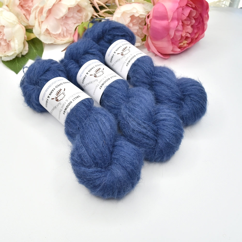 Suri Alpaca Silk Lace Hand Dyed Steel Blue| Suri Silk Lace | Sally Ridgway | Shop Wool, Felt and Fibre Online