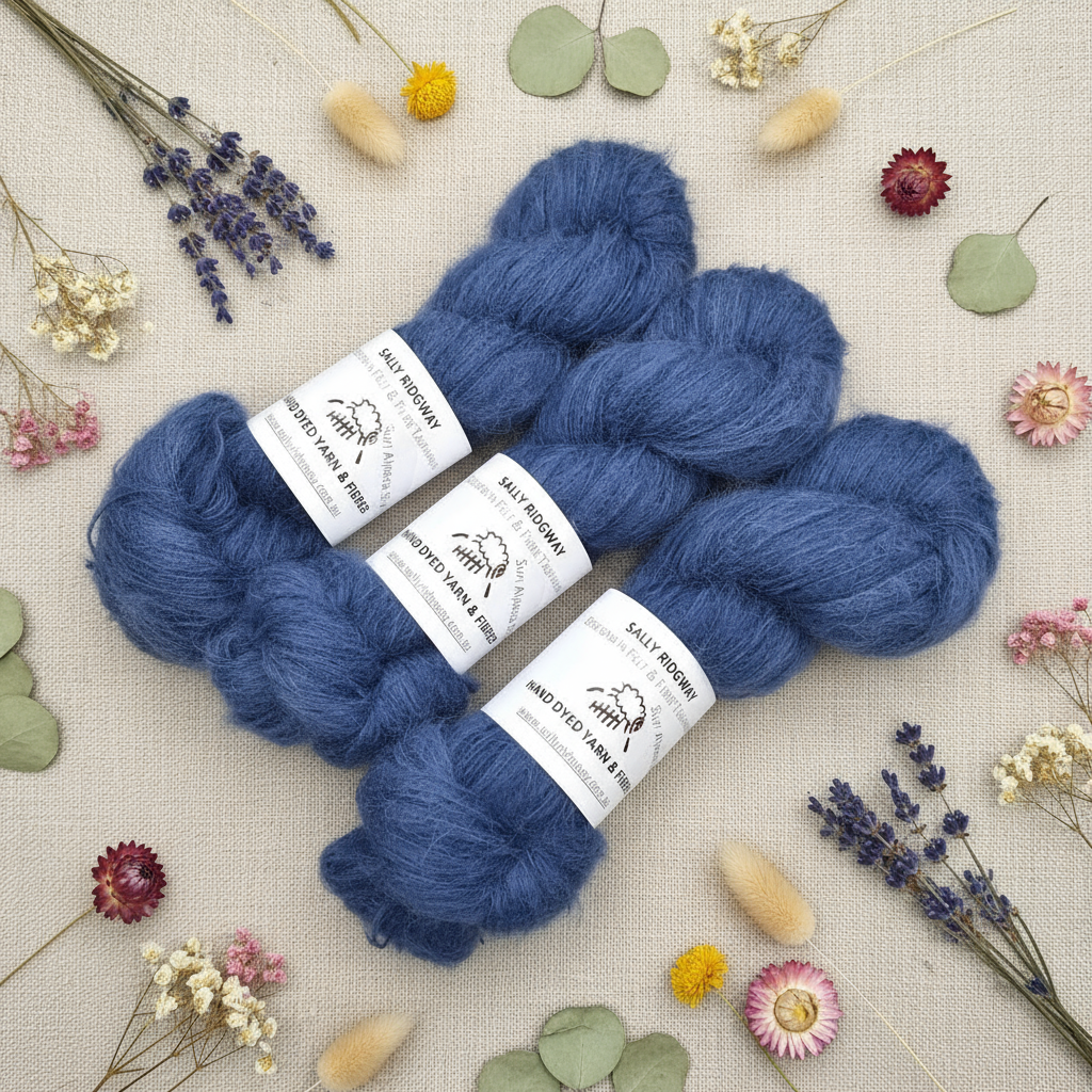 Suri Alpaca Silk Lace Hand Dyed Steel Blue| Suri Silk Lace | Sally Ridgway | Shop Wool, Felt and Fibre Online