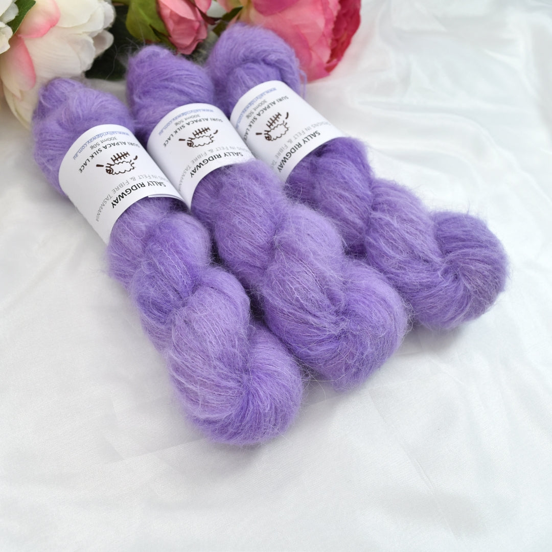 Suri Alpaca Silk Lace Hand Dyed Wisteria| Suri Silk Lace | Sally Ridgway | Shop Wool, Felt and Fibre Online