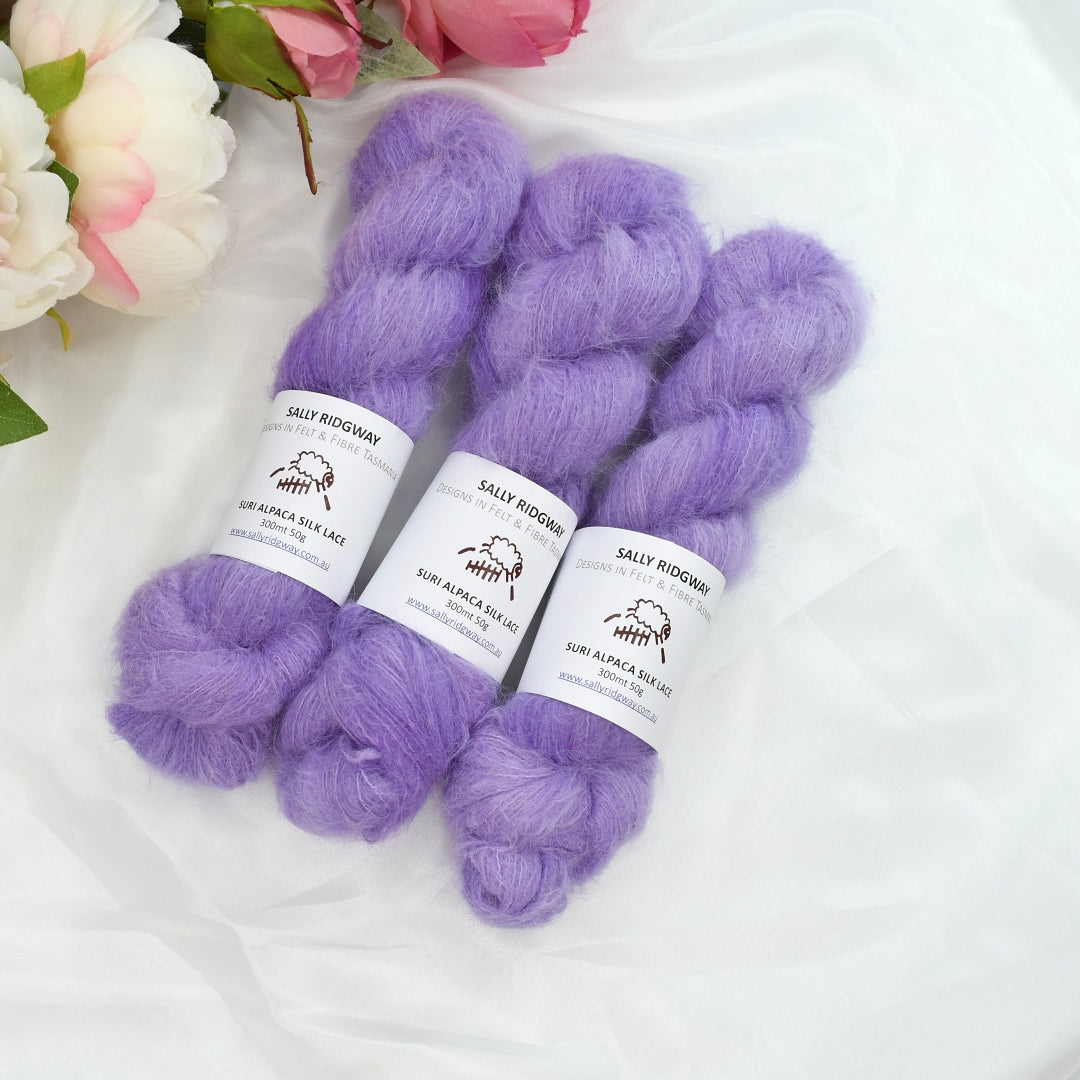 Suri Alpaca Silk Lace Hand Dyed Wisteria| Suri Silk Lace | Sally Ridgway | Shop Wool, Felt and Fibre Online